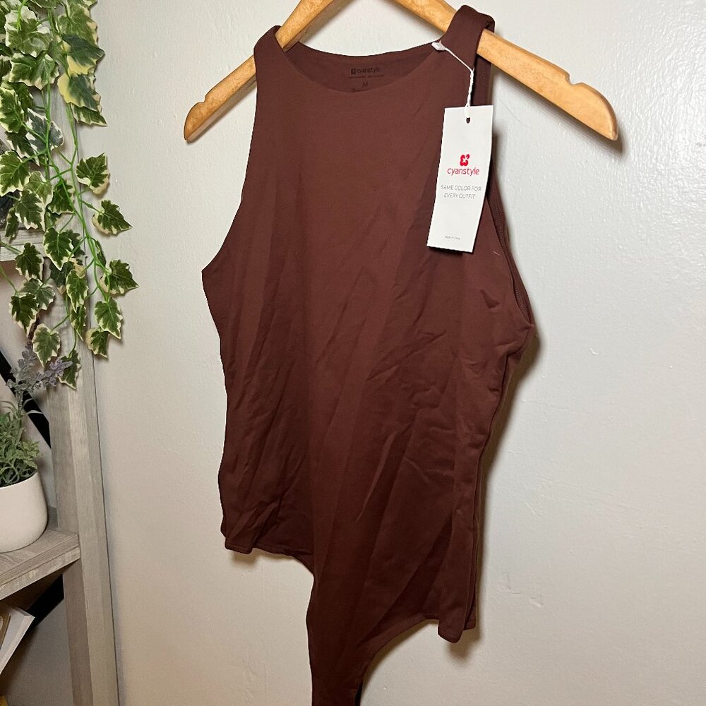 Cyanstyle Brown Sleeveless Bodysuit Snap Closure Size M NWT